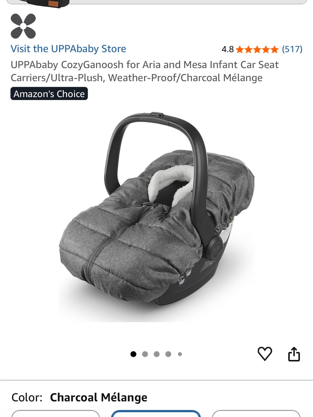 UPPAbaby Charcoal Mélange CozyGanoosh Infant Car Seat Cover